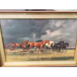 F Wooton, a 70s Frost & Reed colour print of horses, titled The Coming Storm, framed. (36in x 22in)