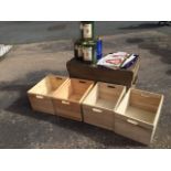 Two pairs of rectangular pine dovetailed boxes; and a card case & cover containing Bells