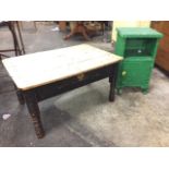 A Victorian pine coffee table with frieze drawer raised on turned legs - reduced; and a painted