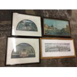 A framed handcoloured landscape birds-eye-view type print of Florence with key - embossed