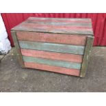 A painted pine tongue & grooved box with brass hinged lid. (31in x 17in x 22in)