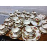 A Royal Albert Old Country Roses twelve-piece teaset with cups & saucers, teapot, entrée dishes,