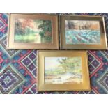 D Pickthall, watercolour, path through wood, signed & dated 1908, mounted and gilt framed; and two