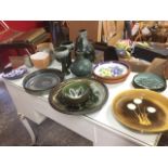 Miscellaneous studio pottery including Portrush, Rye, Iona, handpainted terracotta, stoneware,