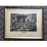 A 1920 W Denny Sadler print of gentlemen at the dinner table, titled The Old Old Song, signed in