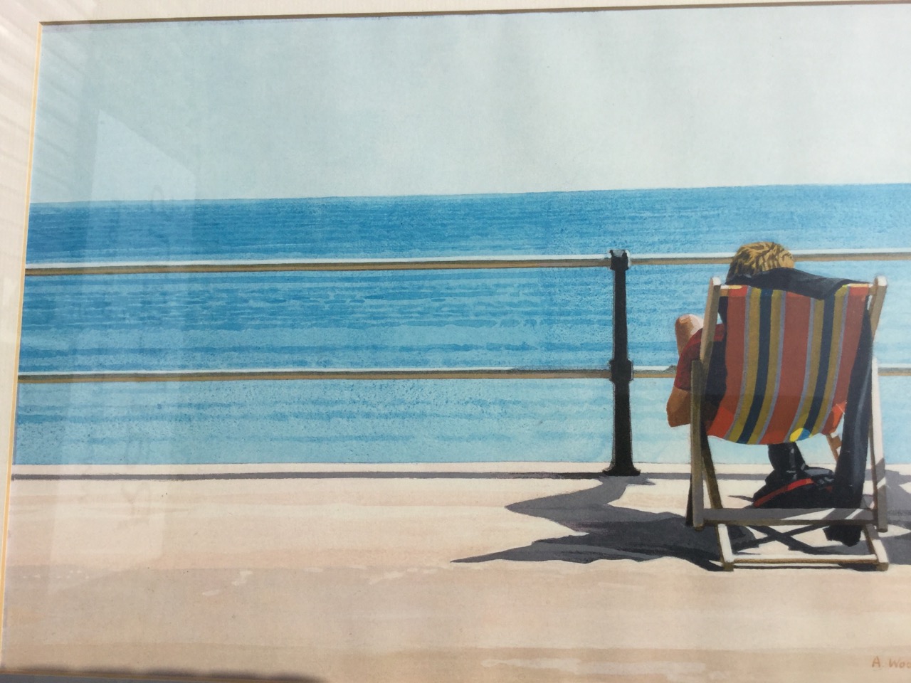 Andy Wood, lithographic print titled Deckchair, numbered and signe in pencil on mount, framed. (14.