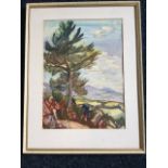 P Emary, watercolour, woodland with mountains in distance, written to verso Elgin, South Africa,