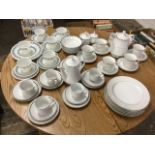 An Aspect porcelain dinner, tea & coffee service decorated with silvered rims; and a 60s teaset.