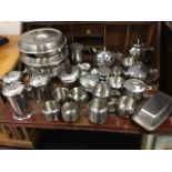 A collection of Old Hall stainless steel including teapots, jugs, sugar bowls, a butterdish & cover,