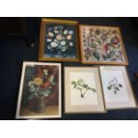 Watercolour, still life with bottle vase of flowers, embossed ESK stamp, mounted & framed; a