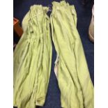 A pair of wide green pleated curtains. (56in) (2)