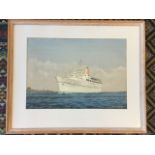 John Nicholson, watercolour, study of the Empress of Britain offshore, signed and dated 1957,