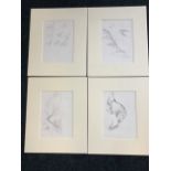 Willy Tirr, four drawings, from the estate of the artist, unsigned and mounted. (10in x 7in)