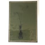 Arnold Daghani, ink on brown leatherette, vase with flowers, dated 1972, signed and mounted,