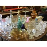 Miscellaneous glass including vases, decanters, fruitbowls, sets of drinking glasses, art glass,