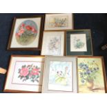 Barbara Marsh, watercolours, a pair, flowers in vases, signed, mounted & gilt framed; Ana Maria