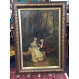 W Smith, oil on canvas, late nineteenth century couple in garden,after Watteau, signed, in acorn &