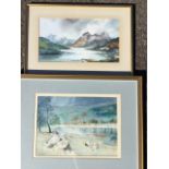 Elizabeth Whitelaw, watercolour, Scottish landscape with boulders in foreground, signed, label to