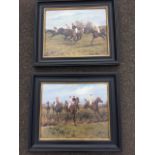 Oleographs on canvas, a pair, steeplechasing prints by Brookpace Fine Art, in ebonised frames. (19.