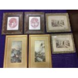 Three framed picture pairs - oval sepia classical French prints, Edwardian photos of an Edinburgh