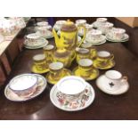 A Japanese six-piece enamelled coffee set with gilt dragons on yellow ground; and three nineteenth