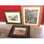 Three framed monochrome hunting/coursing prints - one dated 1898 titled The Deserter after Stanley