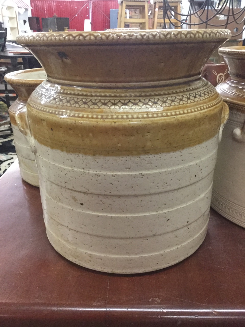 Five salt glazed nineteenth century embossed circular stoneware pots & covers - one minus lid; and - Image 3 of 3