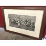 A large late Victorian monochrome print of charging cavalry titled Scotland For Ever, published in
