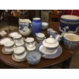 Miscellaneous blue & white ceramics including a large Victorian jasperware hunting jug and