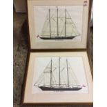 A pair of sailing ship prints after Rowe, the Sir Winston Churchill & STS Malcolm Miller, the titled