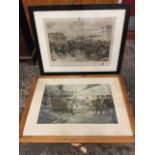 Caton Woodville, a 1921 cavalry battle scene print, signed in pencil on margin, laid down and