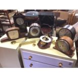 Six miscellaneous clocks, ripe for restoration - Smiths domed mantle, Ansonia, 60s, deco walnut