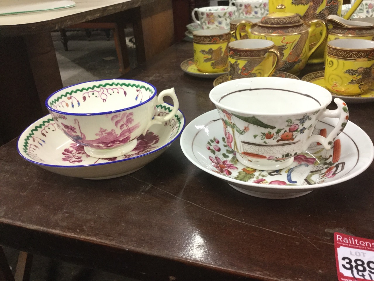 A Japanese six-piece enamelled coffee set with gilt dragons on yellow ground; and three nineteenth - Image 3 of 3