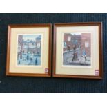 Tom Dodson, a pair, lithographic prints, children playing in street, signed in pencil on margin