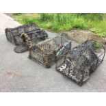 Four miscellaneous hooped lobster pots with metal frames. (4)