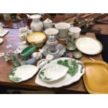 Miscellaneous ceramics including Wedgwood green jasperware, vases, jugs, a small Maling dish, a