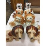 Four pairs of Staffordshire style flatback dogs - copper lustre, spaniels, wally dogs, etc. (8)