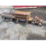 A large lorry and two trailers, hand-welded from scrap materials, grills, bolts, etc. (3)