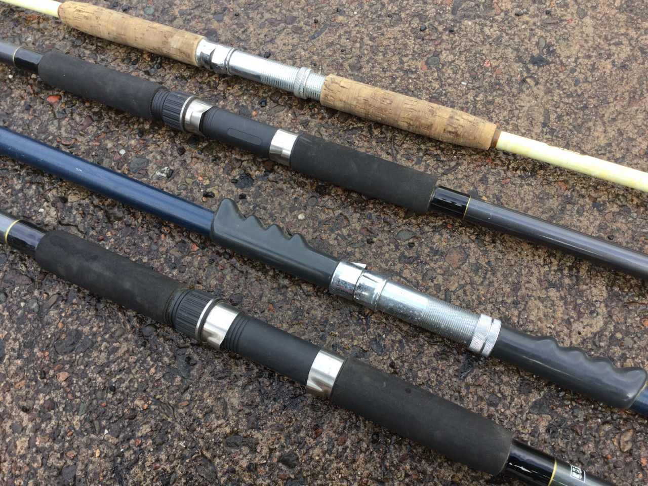 Three long beachcasting rods; and a fibreglass sea fishing rod. (4) - Image 2 of 3