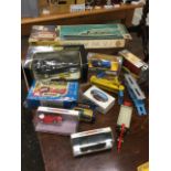 A collection of Dinky/Corgi/Matchbox toys - some boxed; and a Revell kit box with three made ships -