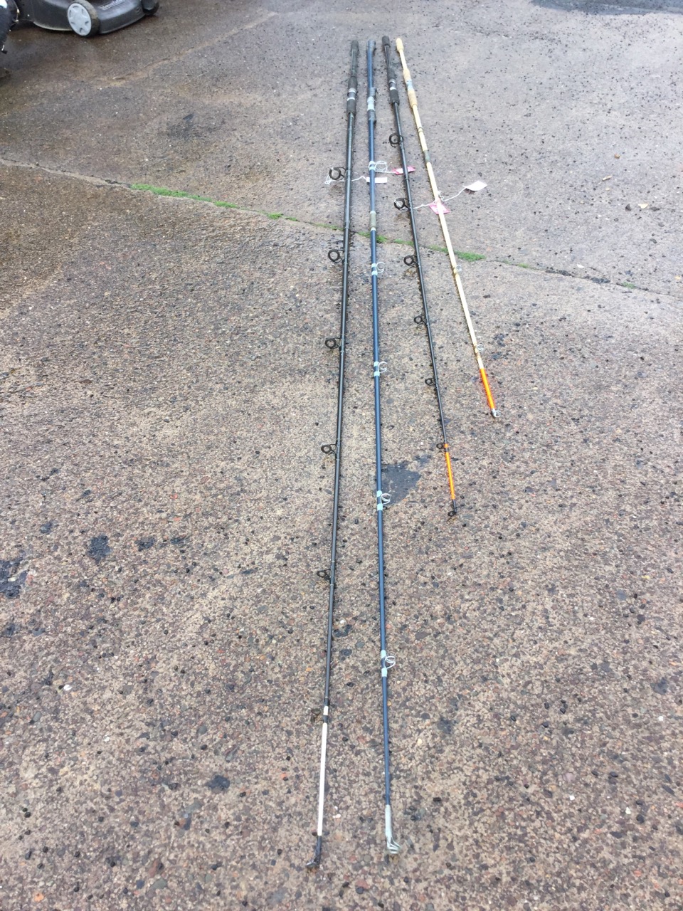 Three long beachcasting rods; and a fibreglass sea fishing rod. (4) - Image 3 of 3