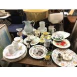 Miscellaneous ceramics including a dove moulded Spode Velamew bowl, floral plates - some