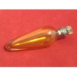 A Victorian style amber glass perfume bottle & stopper, the tapering vessel with silver hinged lid