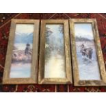A set of three American horseback prints after Jeanette Blackburn - Crossing the Stream, High