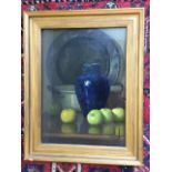 Bea Thorp, oil on board, still life with apples, vase & pewter, signed, verso Mawson Swan & Morgan