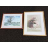 Griffiths, a lithographic print, landscape with sheep on track with figure, signed & numbered in
