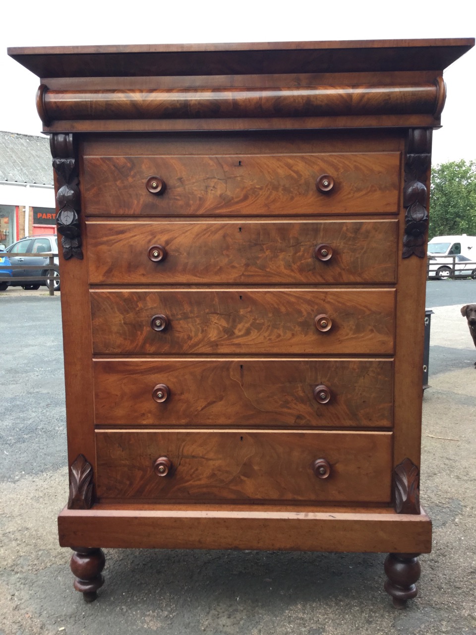 A large Victorian Scotch chest, the angled cornice with top hatch above a split column frieze, the - Image 2 of 3