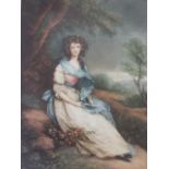 A nineteenth century mezzotint, lady in landscape, signed indistinctly on margin and notated in