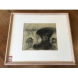 Deenagh Miller, pastel, lady in hat with other heads, signed in pencil, mounted and oak framed. (