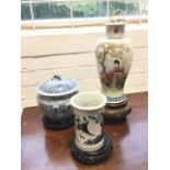 A Chinese baluster vase & cover painted with children & mother in garden landscape, having